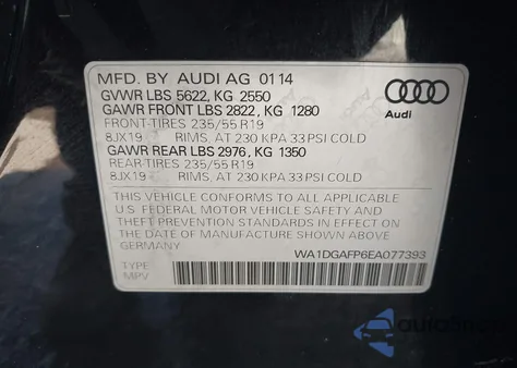 2014 Audi Q5 3.0T Premium Plus из США, поврежденный, VIN WA1DGAFP6EA077393